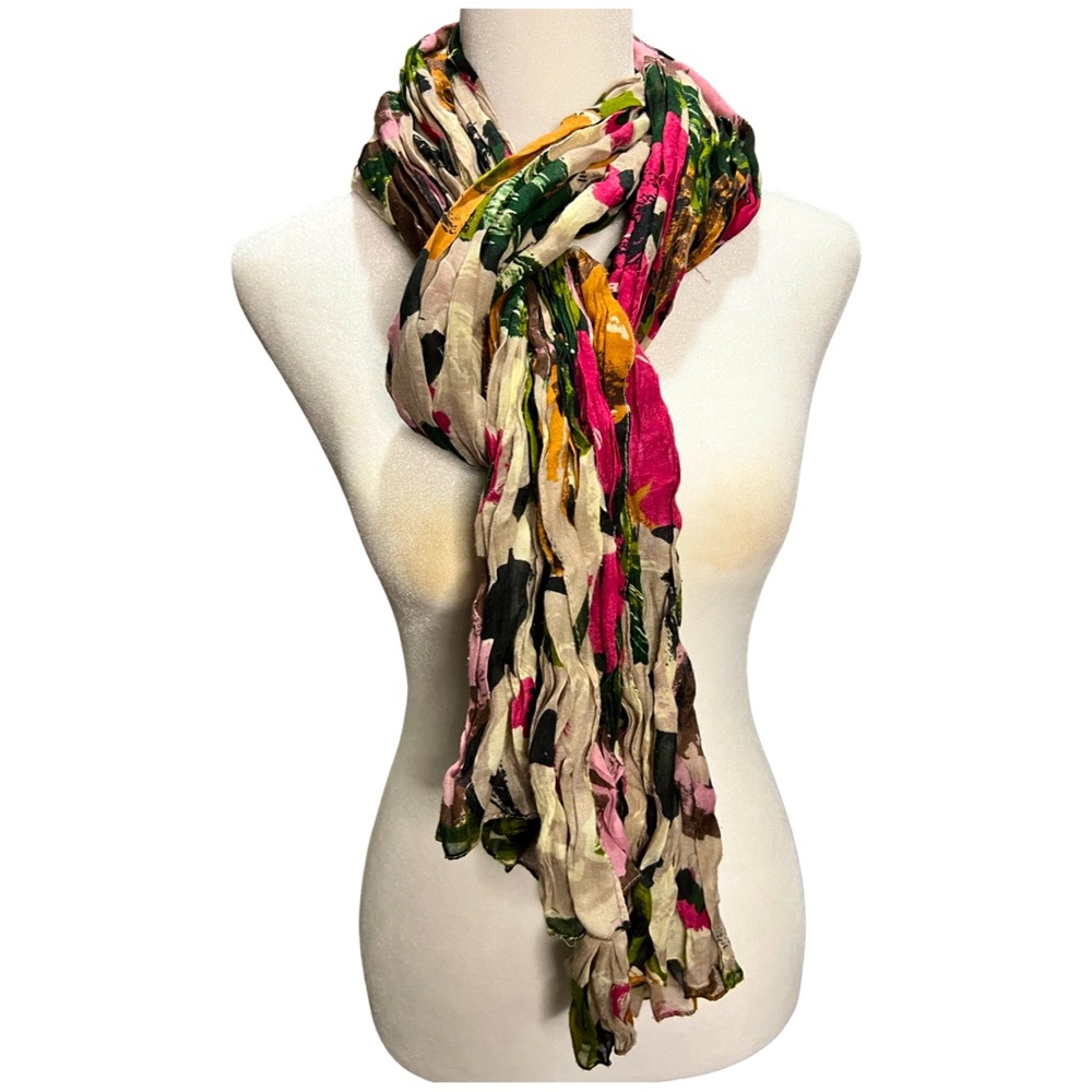 Floral Dress Scarf with Fringe